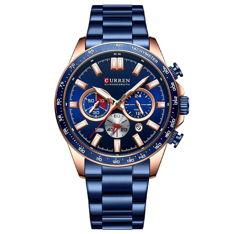 Men's Waterproof Calendar Steel Belt Quartz Watch
