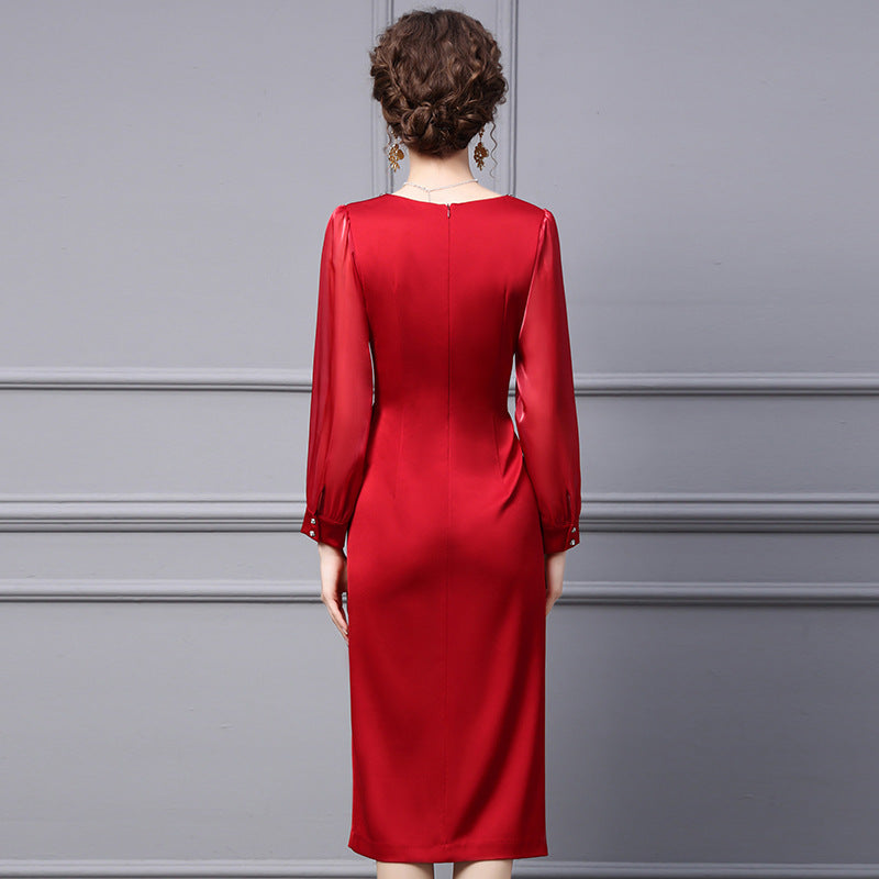 Wine Red Dress Women's Nail Diamond