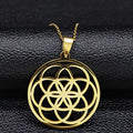 Hollow Circle Ring Pendant Flower Of Life Sacred Geometric Clavicle Chain Necklace