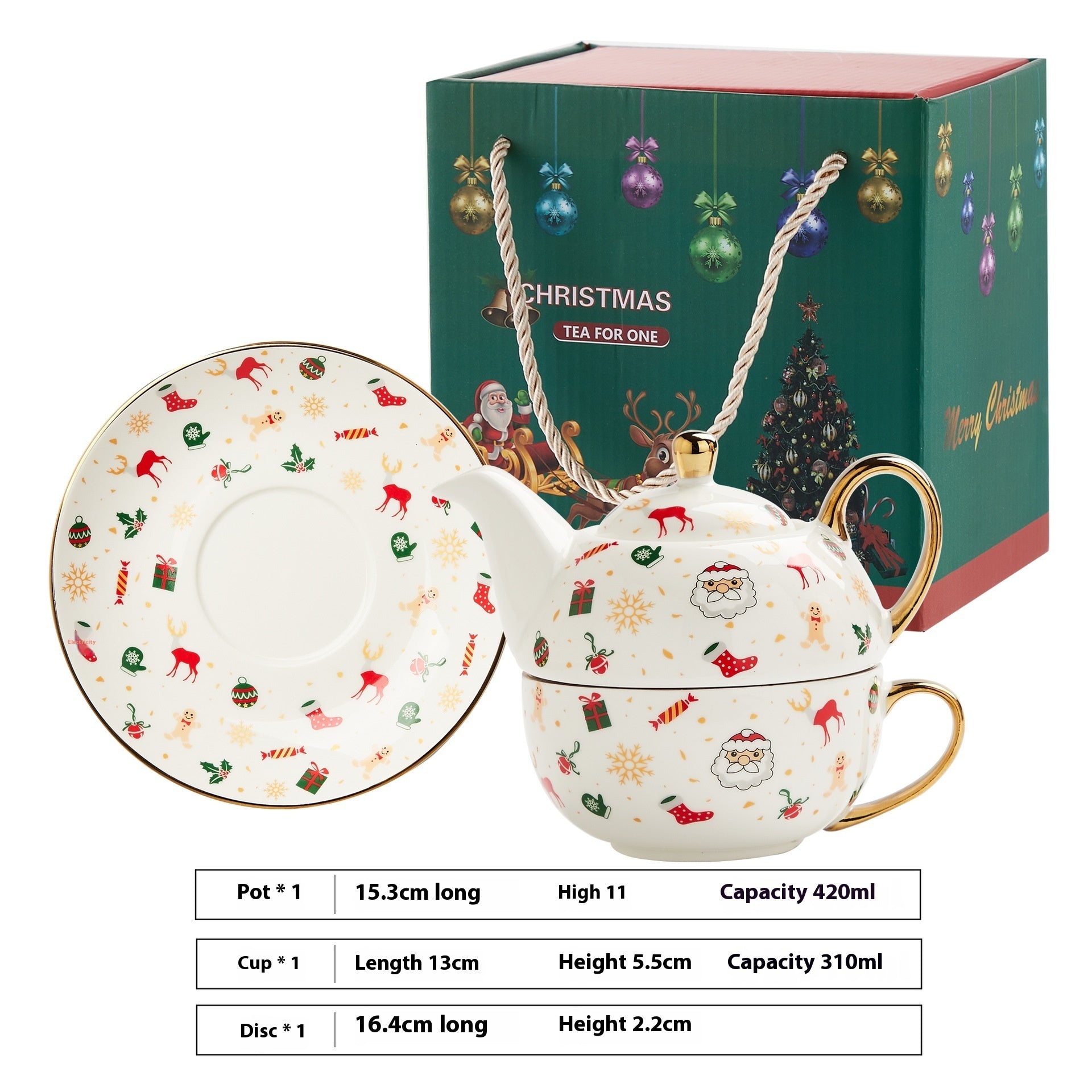 Vergoldetes Tee Set vergolded mit Weihnachtsmotief