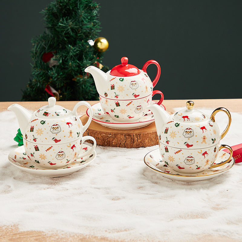 Vergoldetes Tee Set vergolded mit Weihnachtsmotief