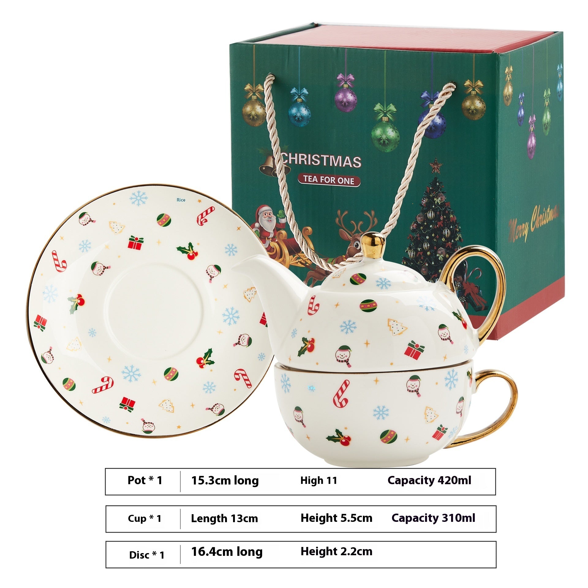 Vergoldetes Tee Set vergolded mit Weihnachtsmotief