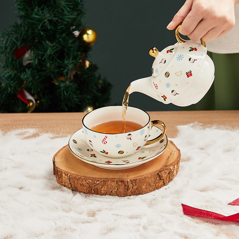 Vergoldetes Tee Set vergolded mit Weihnachtsmotief