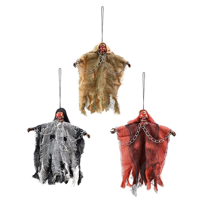 Halloween Hanging Ghost Iron Chain Glowing Skull Decorative Ornaments